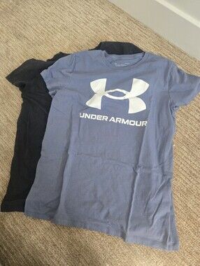 Under Armour Women's Light Blue & Black T-Shirts with White Logo